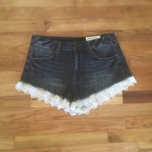 New! Lacy Fringe Hem Denim Shorts